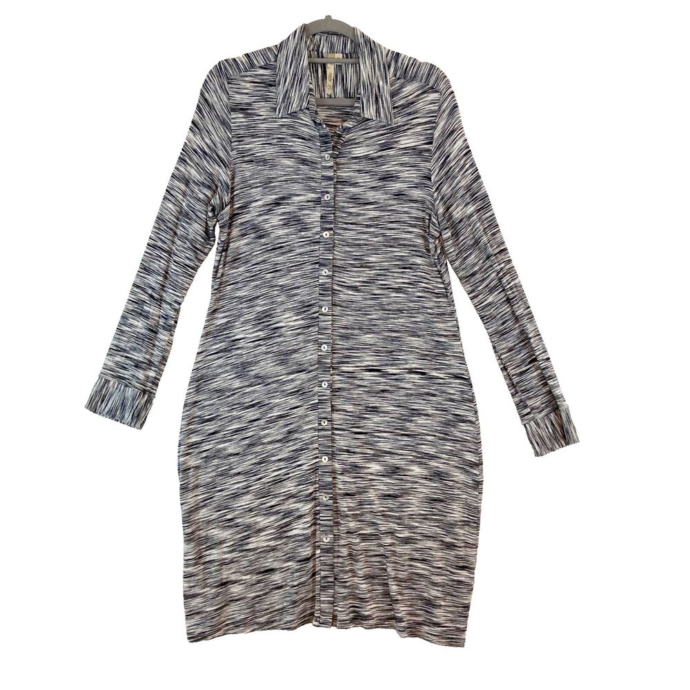 Comfy USA Dress Women's Medium Gray Space Dye Long Sleeve Collard Button Up
